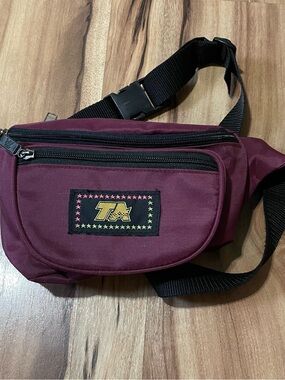 Vintage TA Fanny Pack - Burgundy Nylon 3-Pocket Waist Bag - Retro 80s/90s unisex